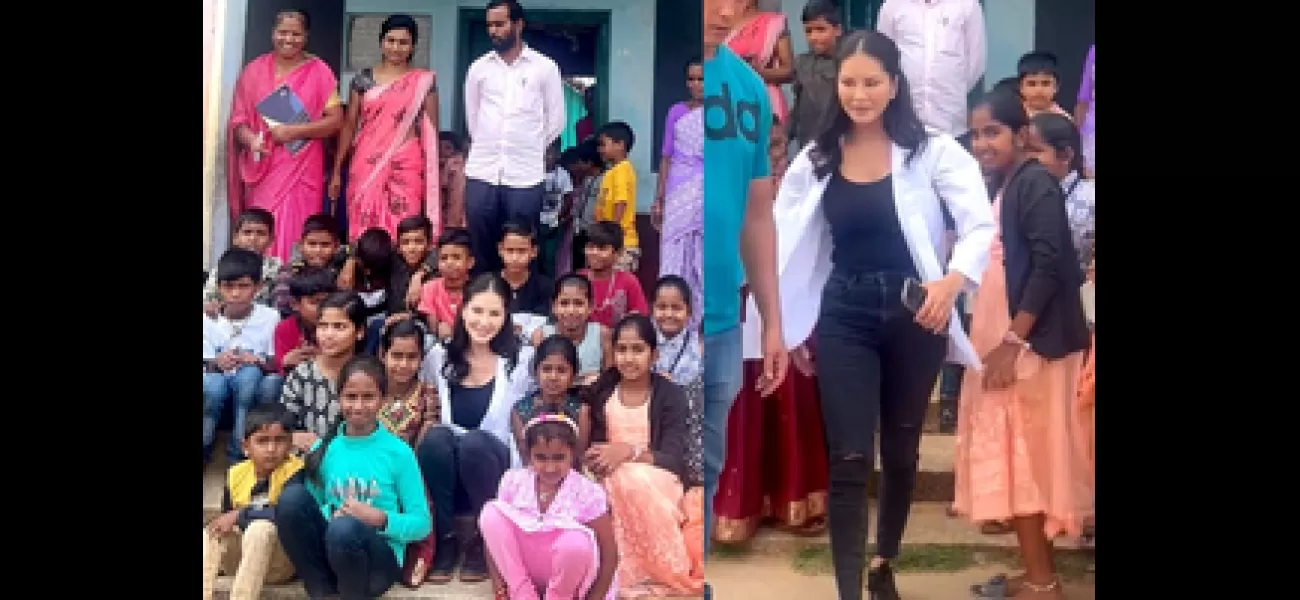 Actress Sunny Leone films in Karnataka and also takes time to visit a village school.