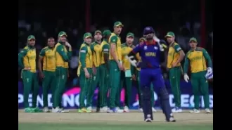 South Africa narrowly beats Nepal in the T20 World Cup.
