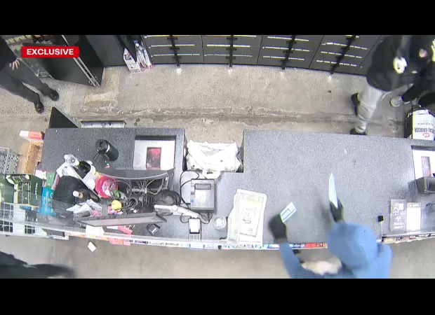 Police searching for teenagers armed with knives who have been involved in multiple attacks at supermarkets.