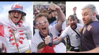 England fans made amusing faces while watching their team's victory against Serbia at a fan park in Germany.