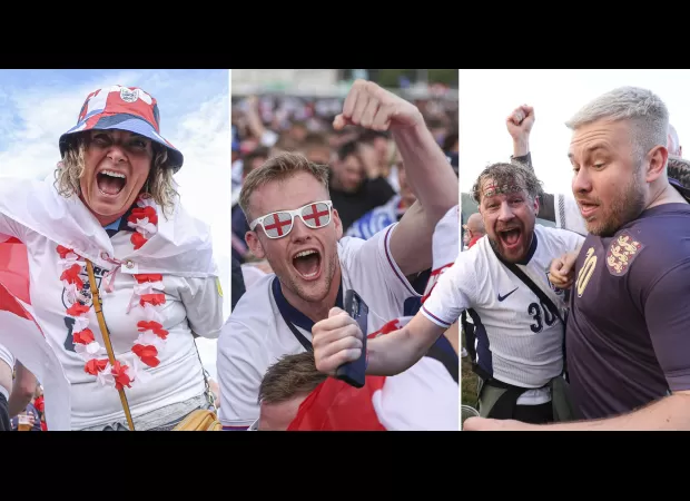 England fans made amusing faces while watching their team's victory against Serbia at a fan park in Germany.