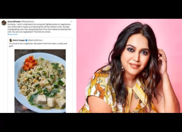 Actress Swara Bhasker criticizes a food blogger's social media post about being proud to be vegetarian.