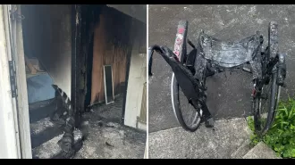 Mother with disability crawls out of burning house after leaving wheelchair behind.