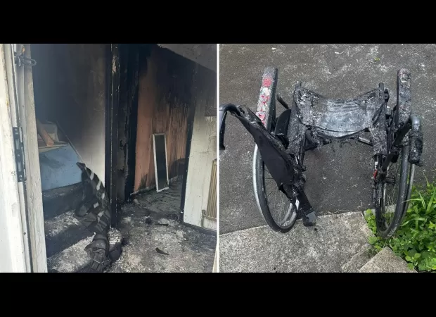 Mother with disability crawls out of burning house after leaving wheelchair behind.