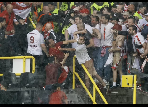 Fans from Turkey and Georgia engage in a pre-game brawl at Euro 2024.