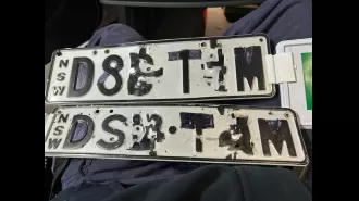 Unusual license plates catch police attention during traffic stop in Sydney.