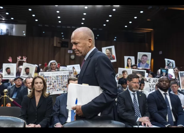 Boeing CEO apologizes to families of plane crash victims, who believe he should be imprisoned.