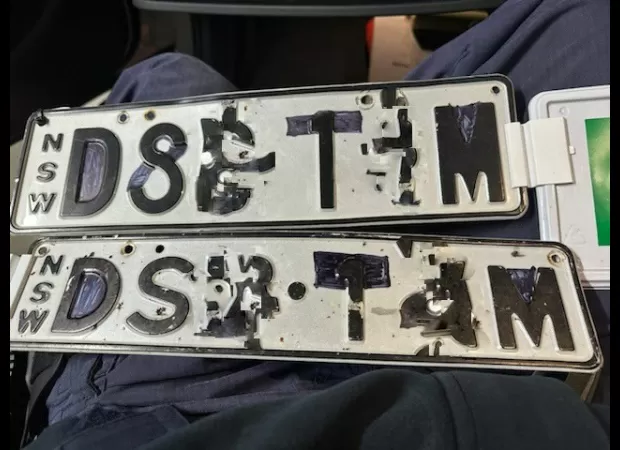 Unusual license plates catch police attention during traffic stop in Sydney.
