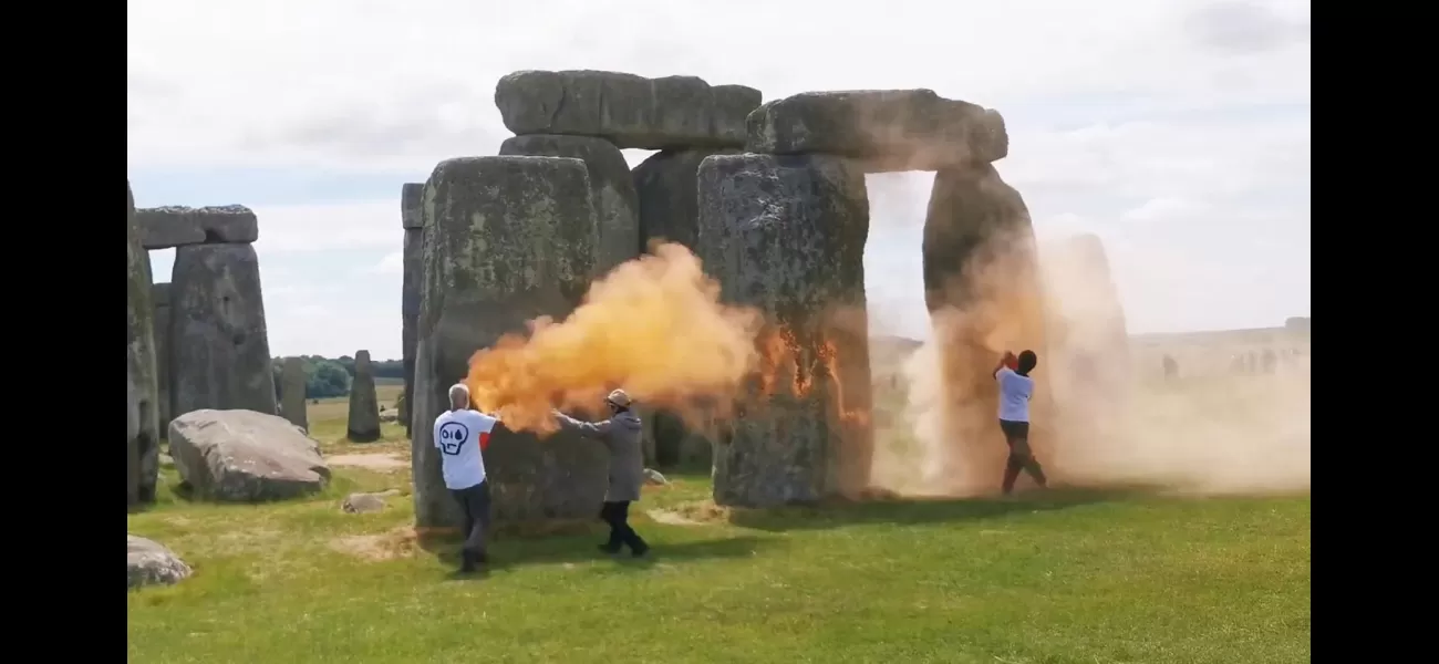 Spray-painted orange on Stonehenge.