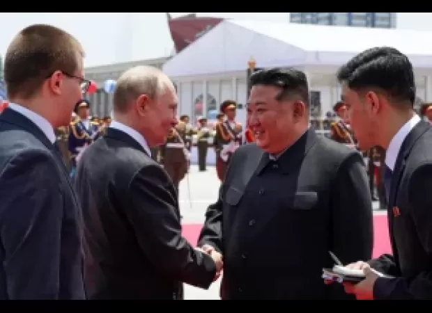 Leader of North Korea pledges complete backing for Russia in their involvement with Ukraine during meeting with Vladimir Putin.