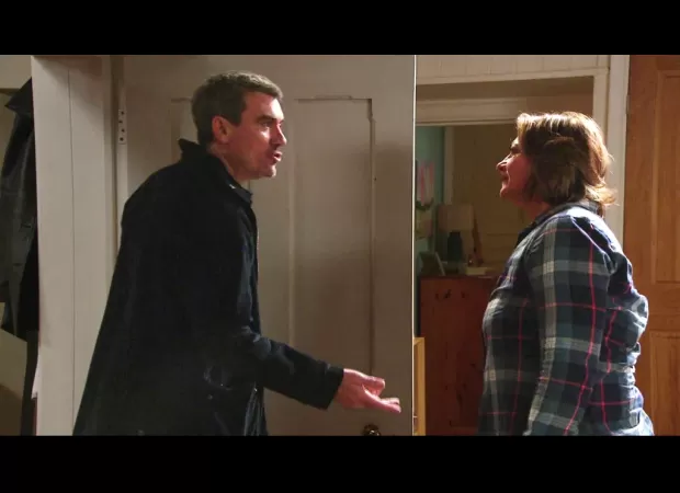 Moira and Cain Dingle's confrontation on Emmerdale turns into a violent and intense confrontation.