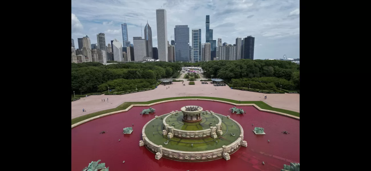 Buckingham Fountain in Chicago shut down due to red pool water from pro-Palestine protest.