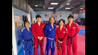 Taekwondo competitors sprang into action after hearing a woman's cries.