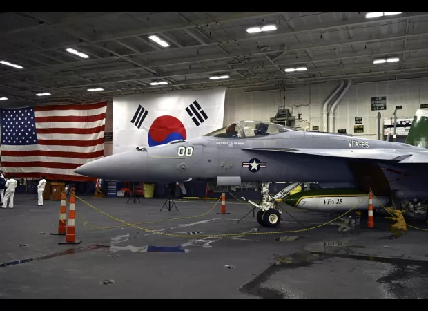 A US aircraft carrier has docked in South Korea as a display of strength against North Korea.