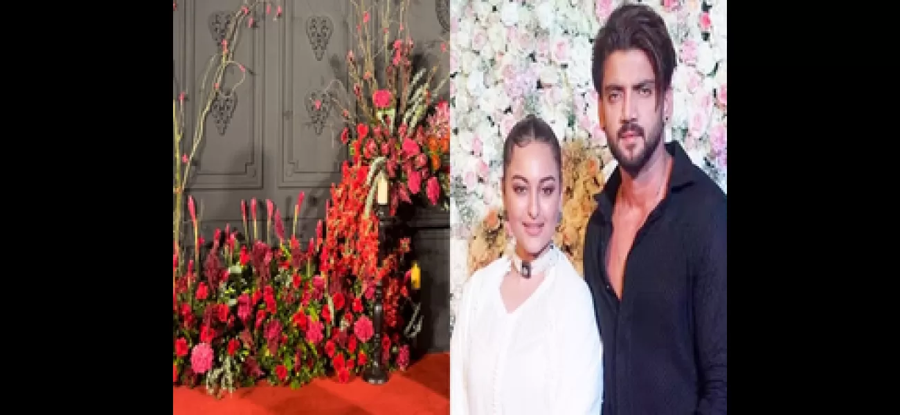 Shatrughan Sinha gives blessings to Sonakshi and Zaheer; reception location decorated in red for long celebration.