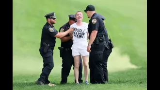 Activists disrupt golf tournament with smoke bombs to raise awareness about climate change.