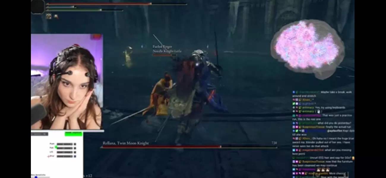 Streamer uses mental prowess to defeat challenging bosses in Elden Ring video game.