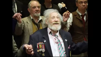 Sir Ian McKellen seen in public with wrist brace following onstage accident.