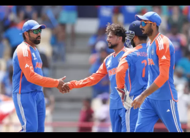 India advances to semis after defeating Australia by 24 runs, thanks to strong performances from Rohit, Arshdeep, and Kuldeep.