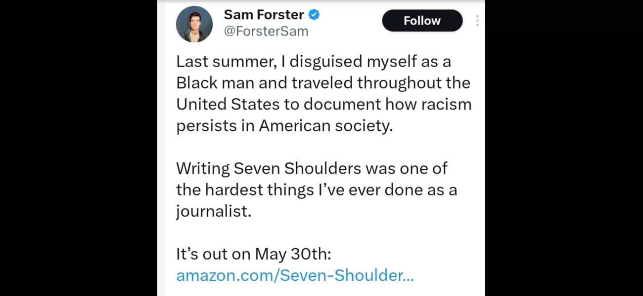 Canadian writer researches American race relations by donning Afro wig and using dark foundation.