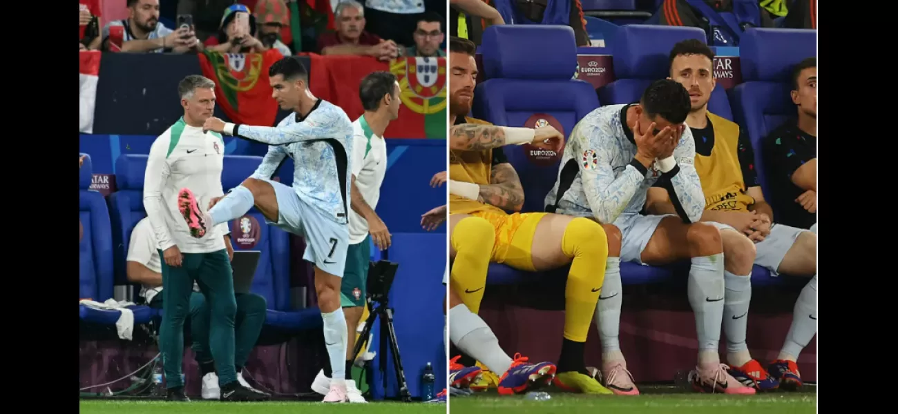 Cristiano Ronaldo gets angry and has a tantrum when he is taken out of the game for Portugal against Georgia.