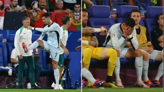 Cristiano Ronaldo gets angry and has a tantrum when he is taken out of the game for Portugal against Georgia.