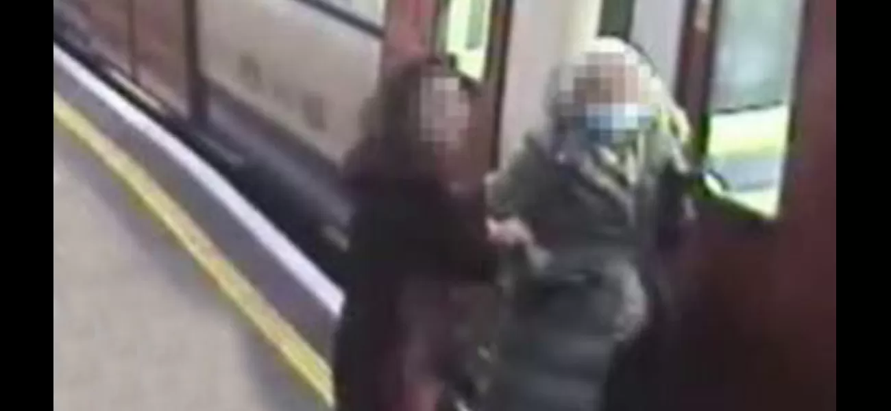 Elderly woman gets coat stuck in train door and is pulled along platform.