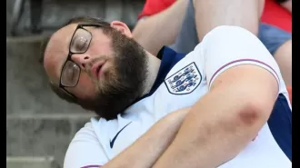 Sleeping England fan takes a jab at Gareth Southgate after uneventful Euro 2024 match.
