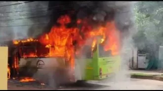 A Cuttack bus catches fire.