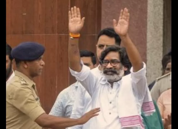 Former Jharkhand CM Hemant Soren freed from prison after being granted bail by HC in money laundering case.