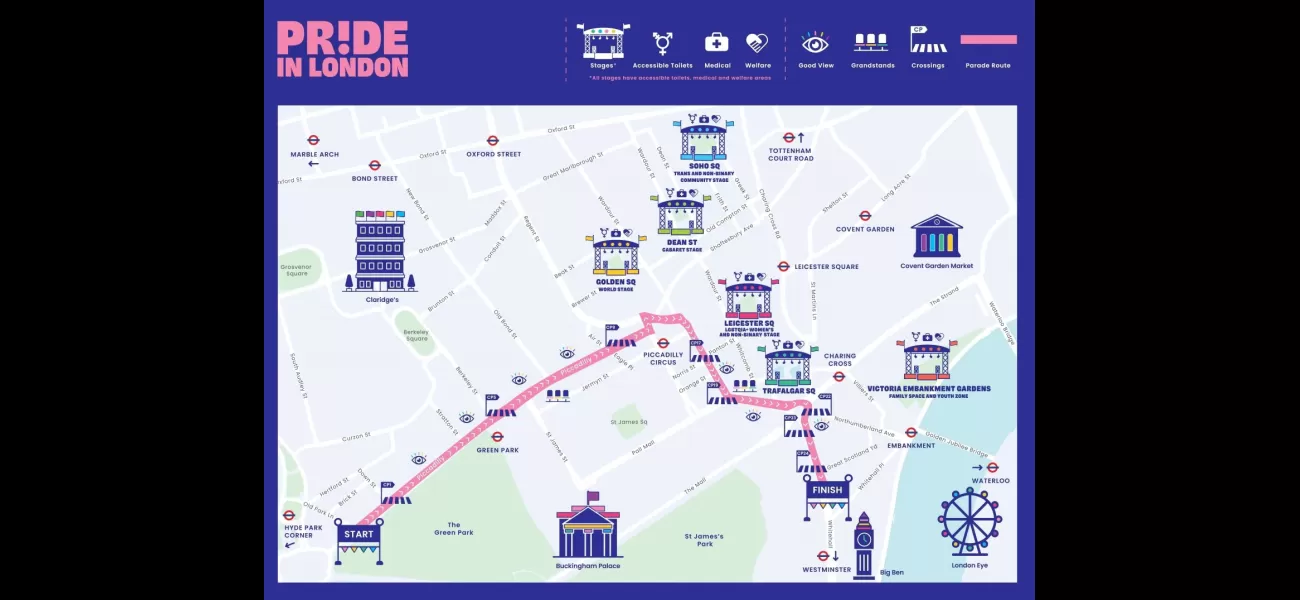 Map of London Pride parade route for today's event