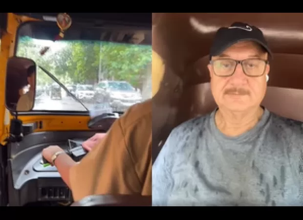 Anupam Kher enjoys Mumbai rain by taking an auto-rickshaw ride.