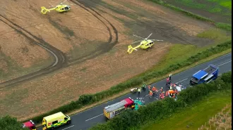 Tesla accident results in fatality and injuries among five individuals when the car collides with a double-decker bus.