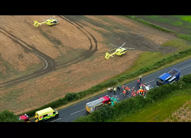 Tesla accident results in fatality and injuries among five individuals when the car collides with a double-decker bus.