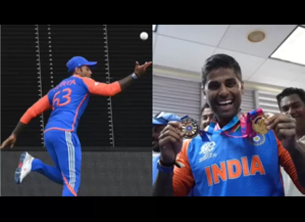 Suryakumar Yadav receives 'Fielder of the Match' award for crucial catch in final.