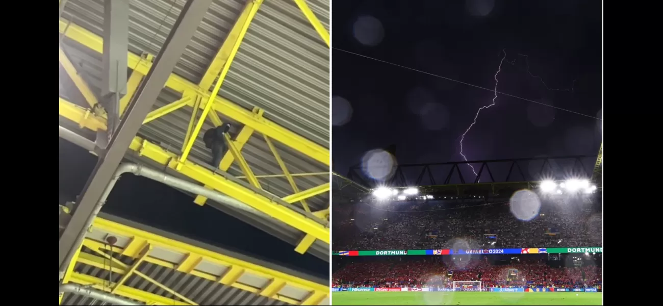 A man was taken into custody for climbing onto the roof of a stadium during a Euro 2024 game.