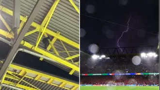 A man was taken into custody for climbing onto the roof of a stadium during a Euro 2024 game.