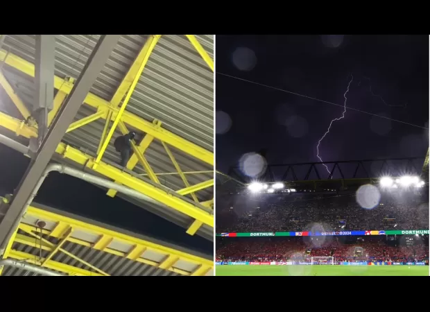 A man was taken into custody for climbing onto the roof of a stadium during a Euro 2024 game.