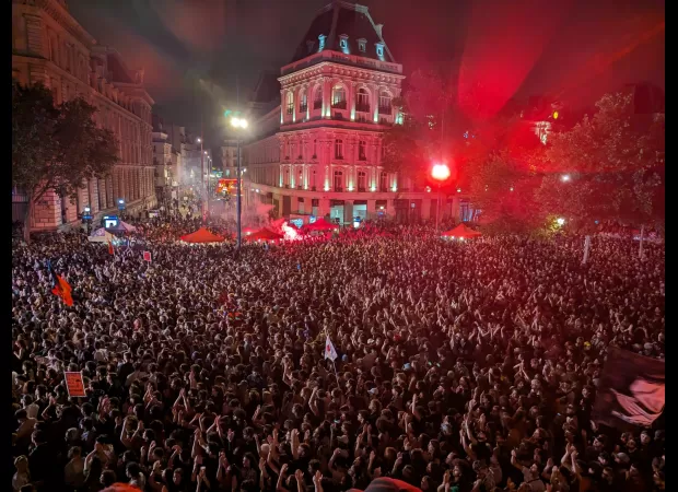 Paris sees protests as far-right party wins initial election round.