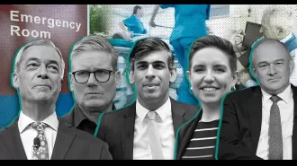 Overview of healthcare policies of major UK political parties: Labour, Conservatives, Lib Dem, Reform, and Green.