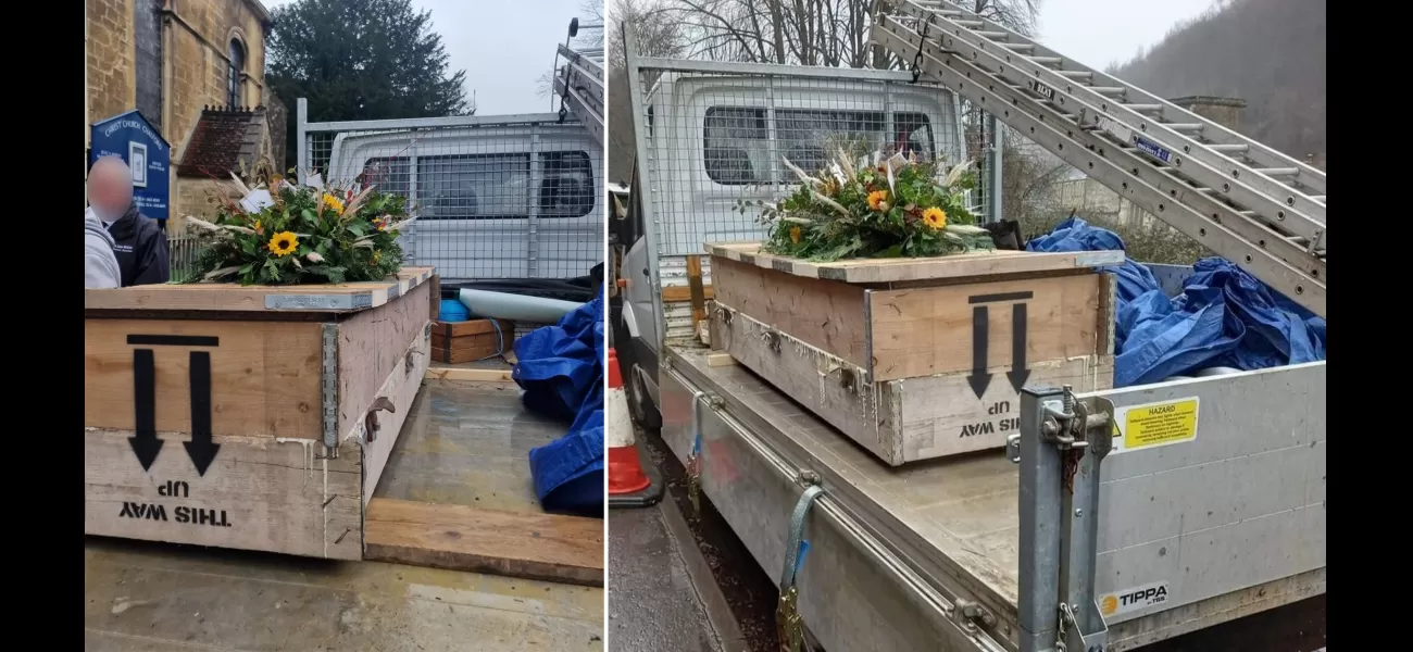 A man constructed his father's coffin from scaffold boards and transported it on a truck to his funeral.