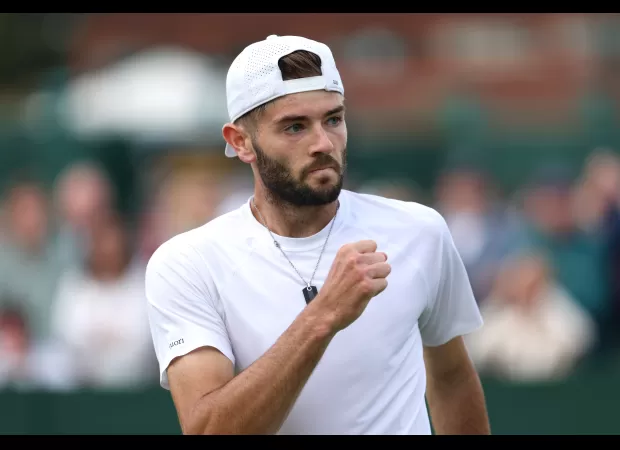 British newcomer Jacob Fearnley takes on Novak Djokovic in today's Wimbledon match.