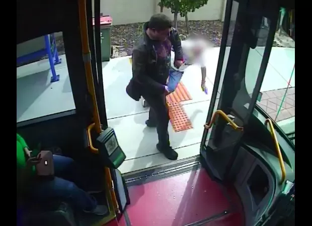 Police looking for suspect who pushed elderly man to ground while getting on bus.