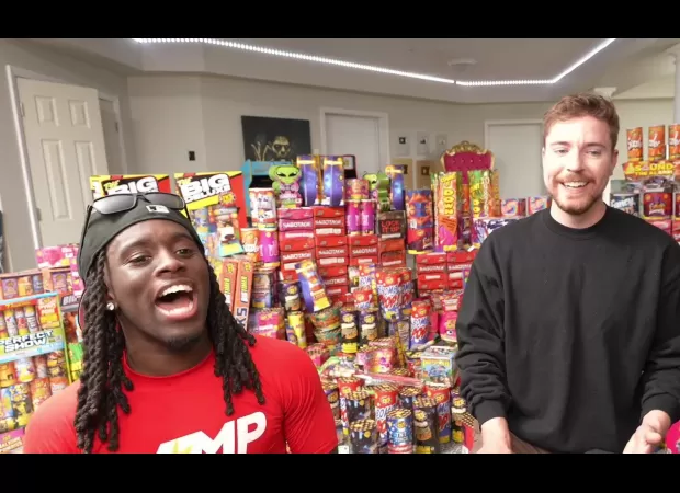 MrBeast and Kai Cenat used fireworks to destroy a fake room, not the real one.