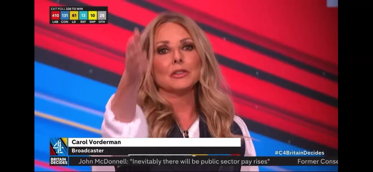 TV personality Carol Vorderman's sharp and witty coverage of the recent election on Channel 4 has gained widespread attention online.