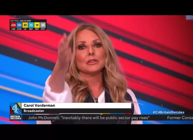 TV personality Carol Vorderman's sharp and witty coverage of the recent election on Channel 4 has gained widespread attention online.