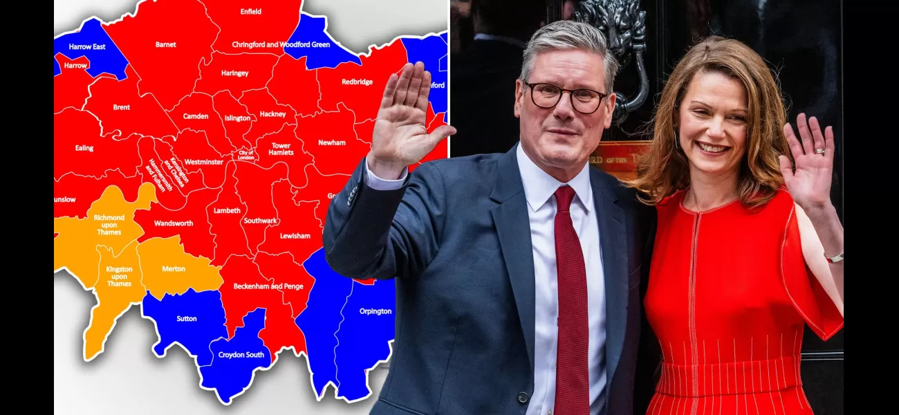 The map displays London's voting patterns in the General Election, revealing a majority of red.