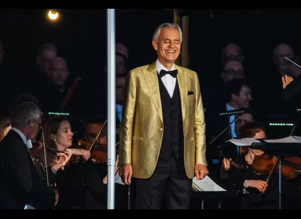 Famous singer Andrea Bocelli performs at BST Hyde Park in honor of his successful career.