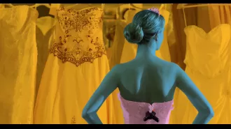 Wedding dress adored by all but not by bride.