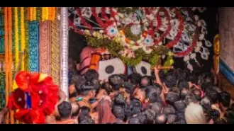 The ceremonial procession of the deities known as 'Pahandi' is currently taking place at Puri's Jagannath temple during the Rath Yatra.